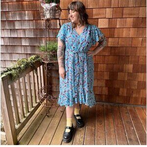 NWT J. Crew Vintage V-Neck Flutter Hem Aqua Paisley Print in Women's 20